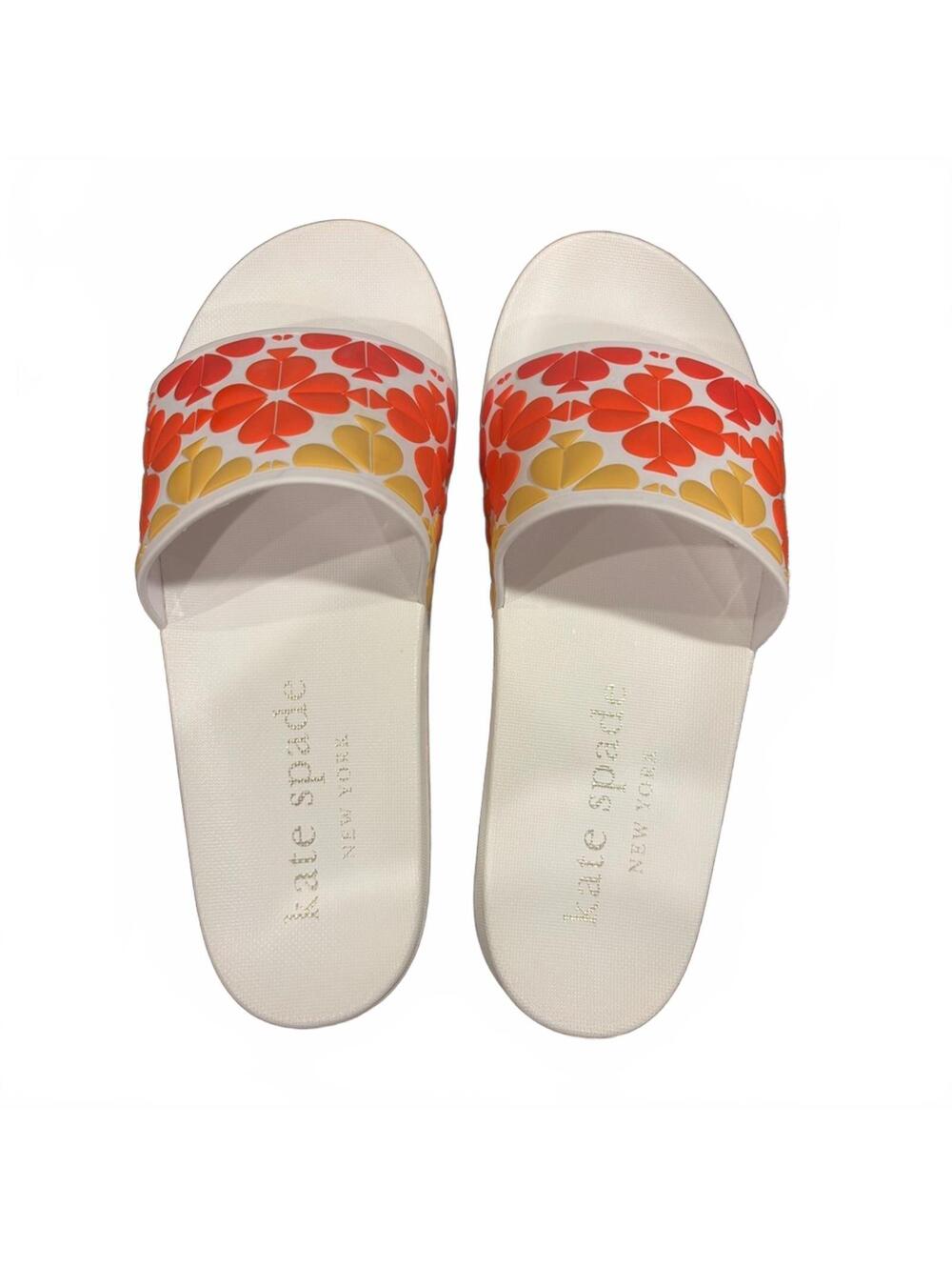 #L003 NWOT Kate Spade Olympia Pool Slide, Size 9B, Tried on, Red, Orange, Yellow
